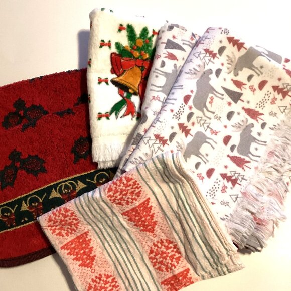 6 Christmas Towels Kitchen Linens Tea Towel Hand Towel Cooking - Picture 1 of 9